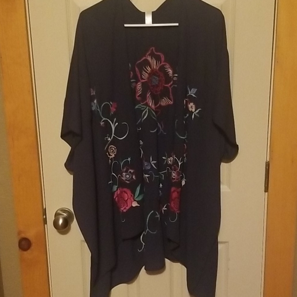 Cato Tops - Navy cardigan with floral print